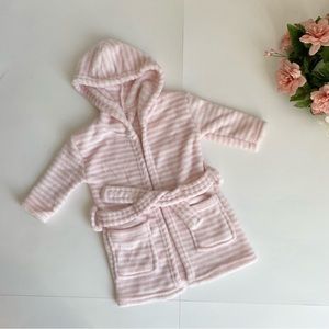 Modern Baby White/Pink Striped Baby Girl Hooded Robe